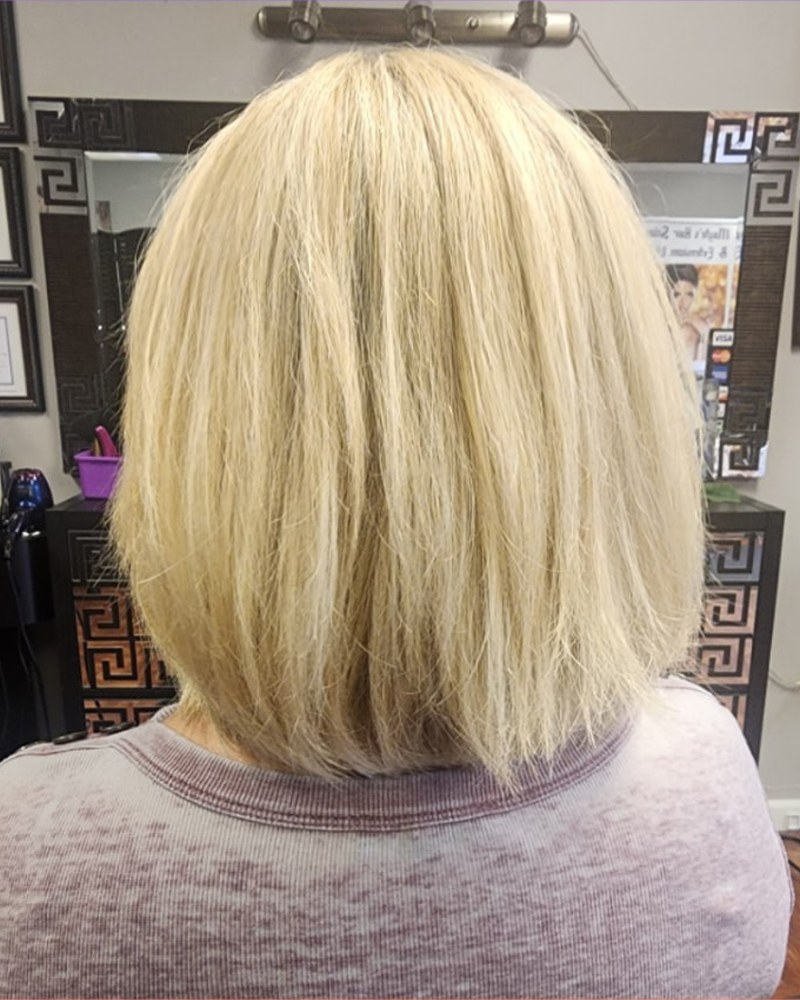 Short blonde hair before extension installation