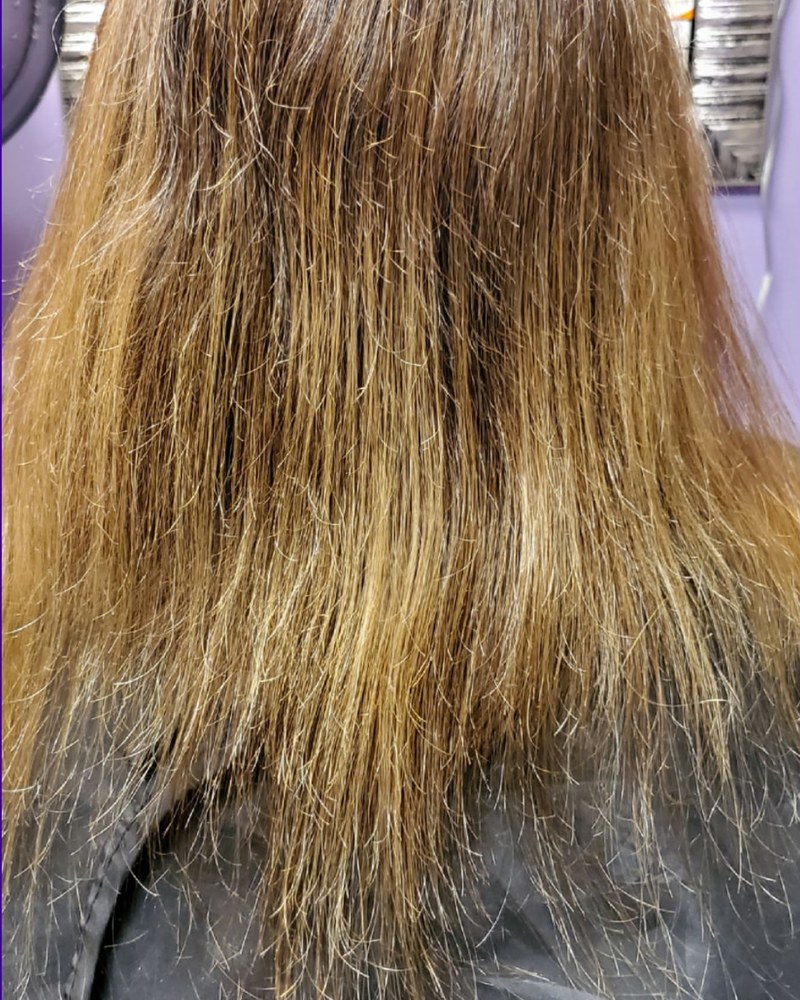 Client hair before Mayte's smoothing and styling service