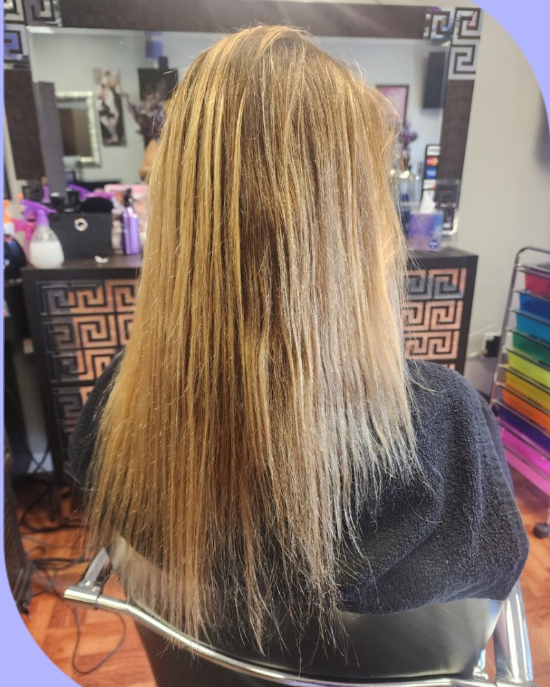 Blonde hair before extension installation